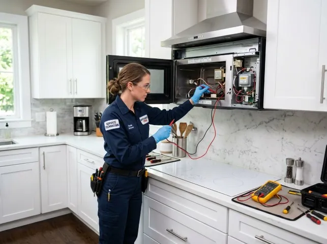 Appliance Repair Hero technician testing an over-the-range microwave in a Abilene, TX kitchen